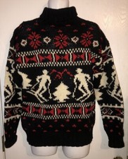 VTG 100 Hand Knit Wool Ski Sport Turtleneck Sweater Skier Chunky Jumper Small