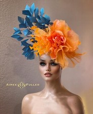 Kentucky Derby Hat Aqua Turquoise Blue Teal Orange Rose Fascinator Royal Ascot