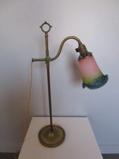 Lampe ancienne laiton et tulipe  pate de verre  " Le verre Français "