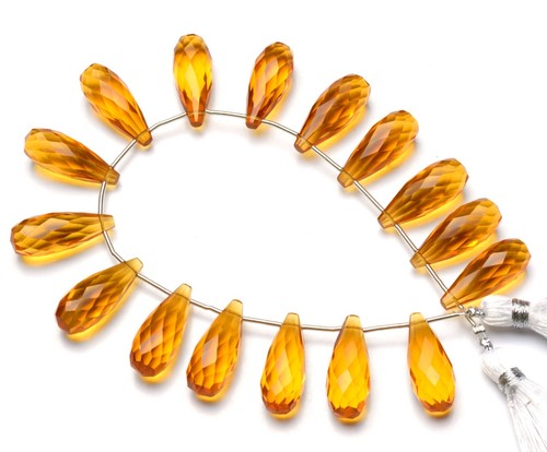 Lab Created Citrine Quartz Faceted 20x8mm Size Drop Shape Briolette Beads 8" - Picture 3 of 4