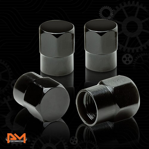 4 Pcs Black Aluminum Tires Stem Caps Hex Flat Top Wheel Air Valve Dust