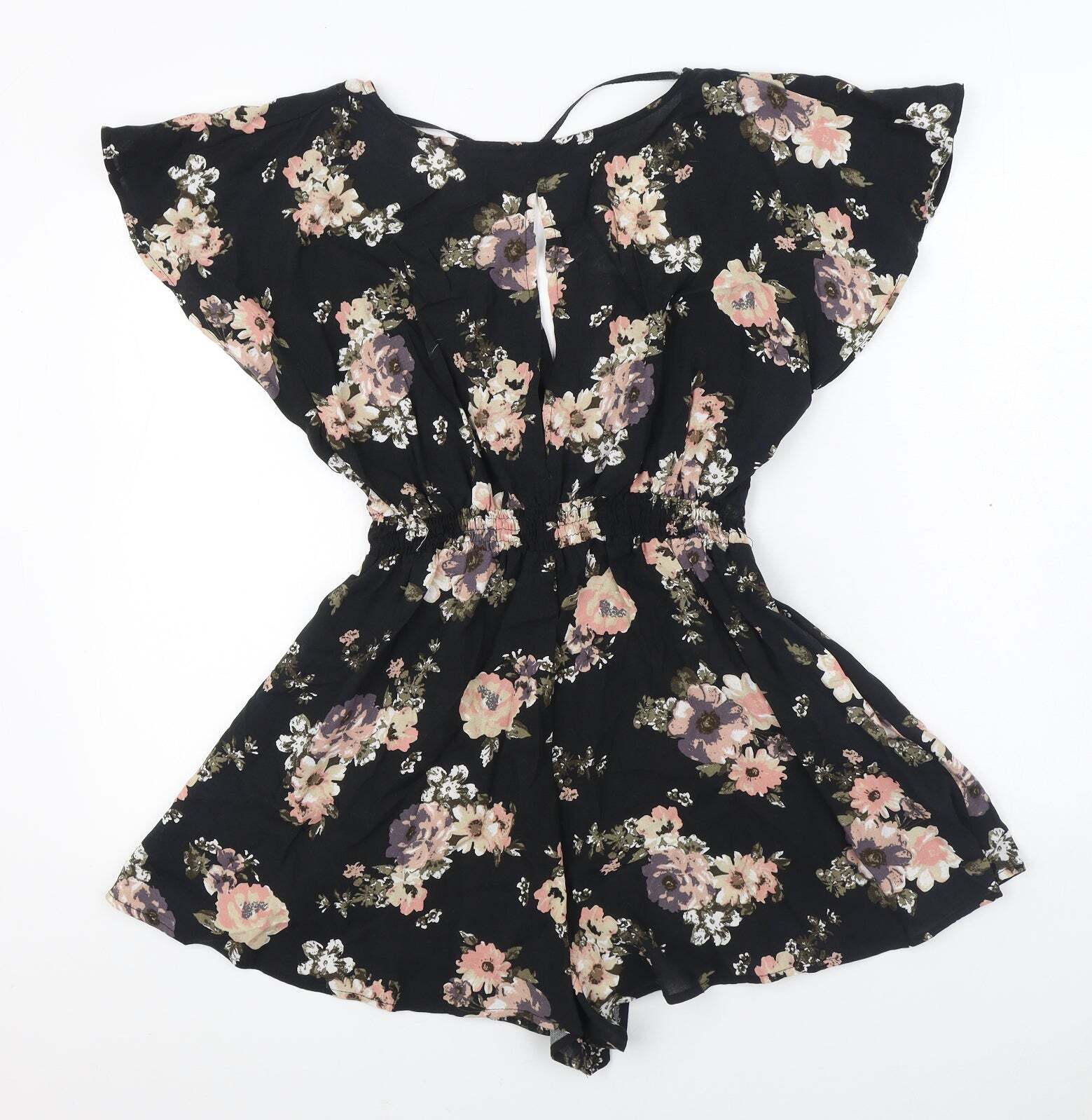 Primark Womens Black Viscose Blend Playsuit One-Piece Size 4 Tie image 2