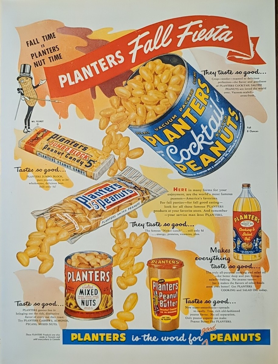 60s PEANUTS DATE BOOK POSTER FRAMING ① 1954 vintage Planters Peanuts print ad. Peanut Butter, Nuts, Candy