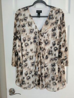 Maggie Barnes Size 2X (22/24W) Animal Print Lined Chiffon Blouse Top