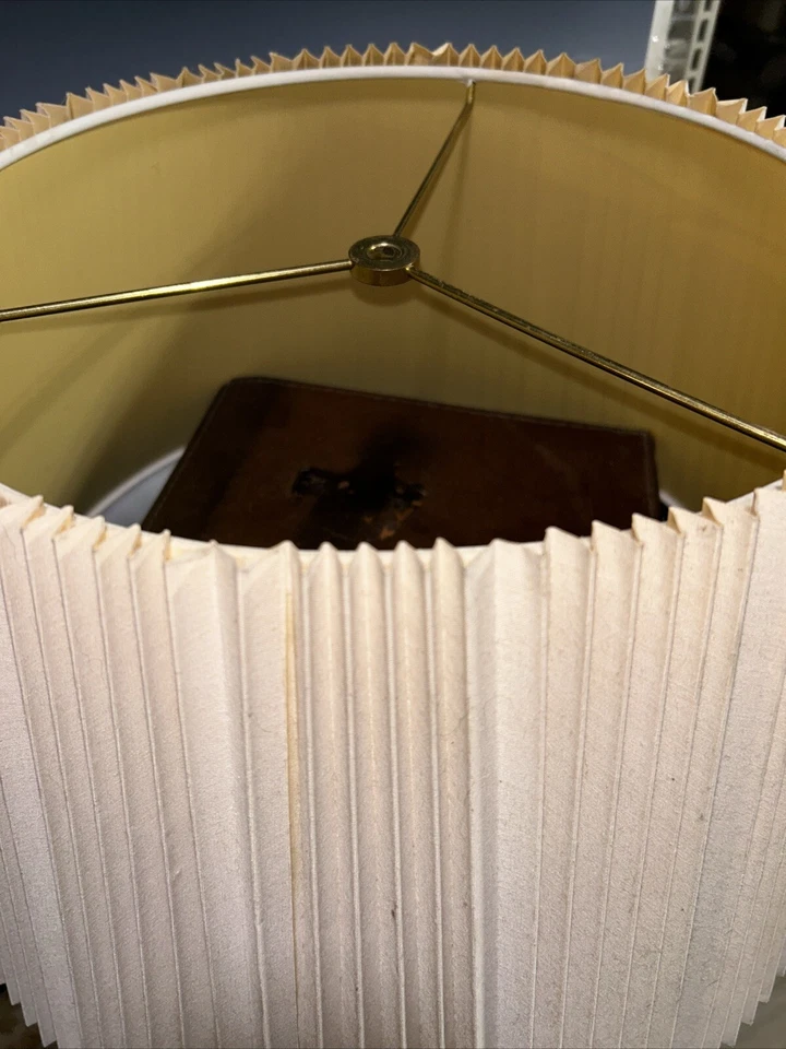 Vtg Pleated Deco Oversized Lamp Shade Drum Shape 13x11x19 - Image 3 of 4