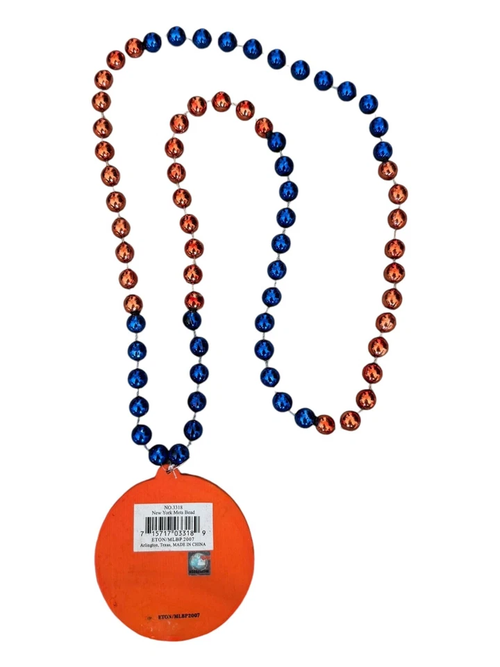 New Mardi Gras Officially Licensed New York Mets Necklace Beads With Medallion - Image 2 of 2