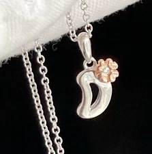Childs Sterling Silver Real Diamond Inital D Flower Pendant Necklace 925 FIRST
