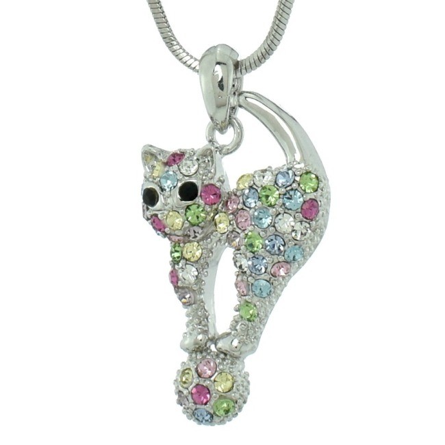 Swarovski Crystal Cat Pendant Necklace with 18