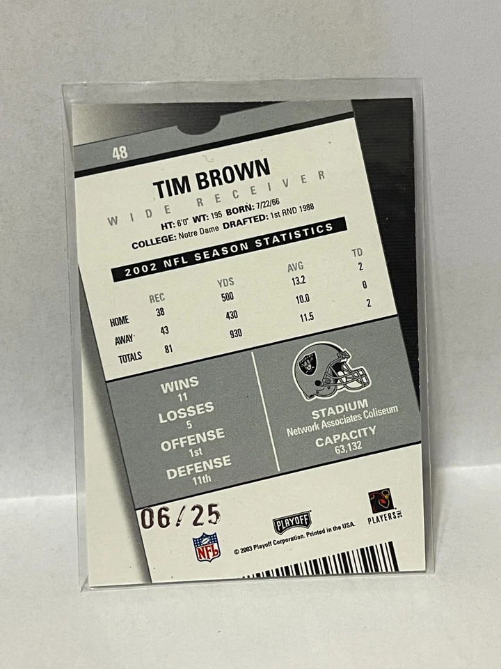 2003 Playoff Contenders "Hawaii 2004" embossed #'d/25 - TIM BROWN - Image 2 of 2