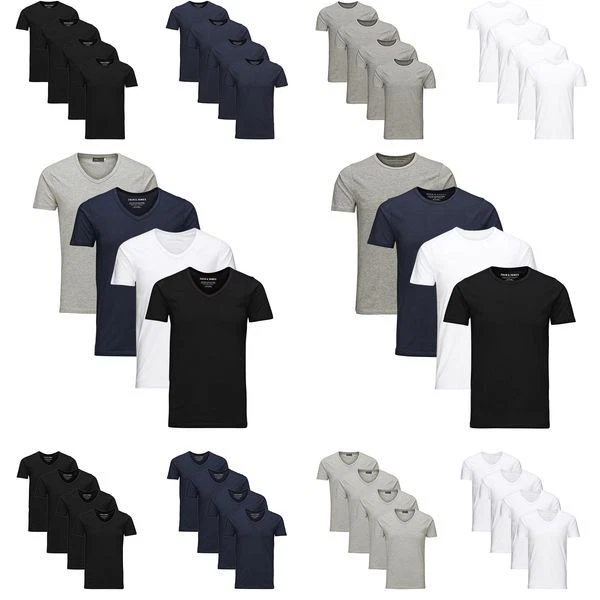 JACK JONES Herren T-Shirt Basic 4er PACK Marken O V Neck Tee Männer S M L XL XXL