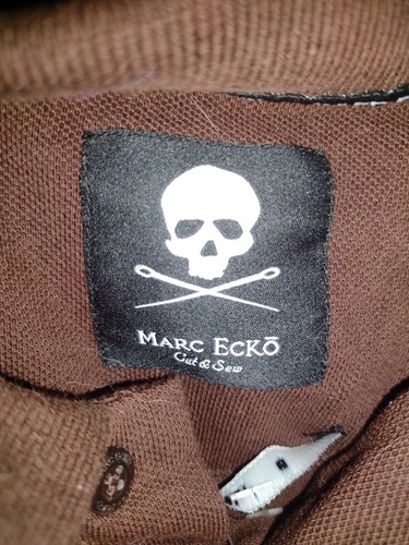 Marc Ecko Men's Size Small Button Collar Dark Chocolate Shirt Short Sleeve Skull - Picture 3 of 6