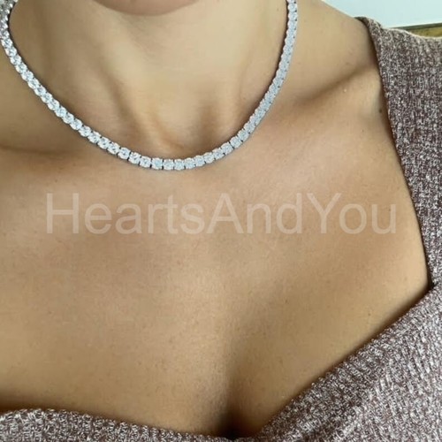 5ct Round Cut Moissanite Stylish PartyWear Tennis Necklace 14k White Gold Plated - Picture 2 of 4