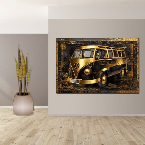 LEINWAND BILD ER XXL POPART BULLI T1 BUS VAN ABSTRAKT SCHWARZ GOLD WAND POSTER - Bild 4 von 6