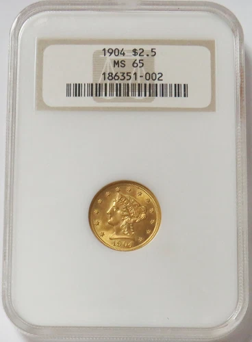 1904 GOLD USA $2.50 LIBERTY HEAD QUARTER EAGLE COIN NGC MS 65 PQ