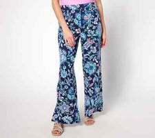 Denim  Co. Beach Jersey Wide Leg Pant With Slits Blue Paisley X-Large A637289