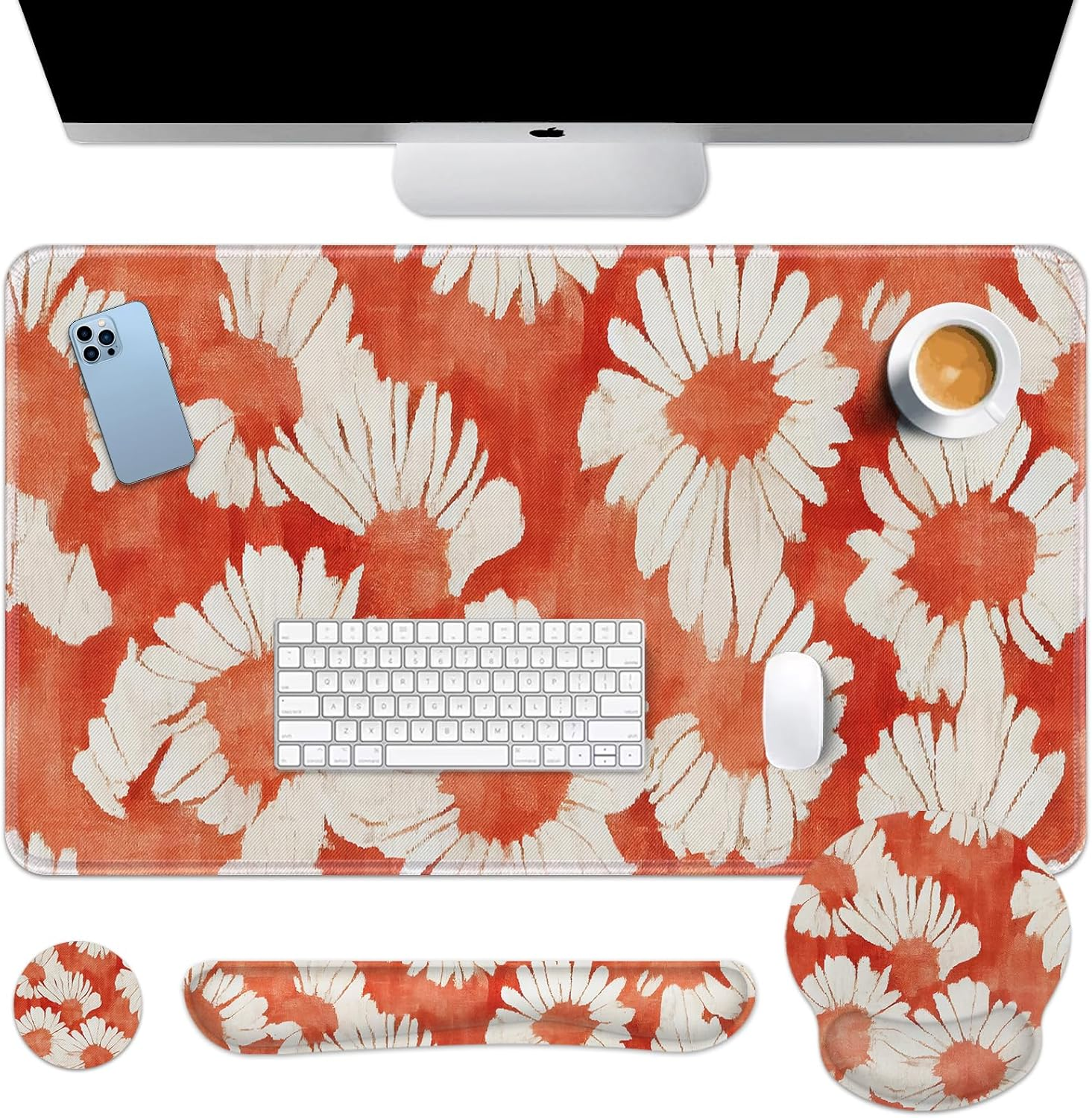 Large 4-in-1 Keyboard and Mouse Pad Set with Wrist Rest Desk Mat-image