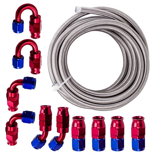 8AN AN8 20FT Gas Oil Line Hose Kit PTFE Stainless Steel Braided Fitting Hose Kit - Bild 2 von 9