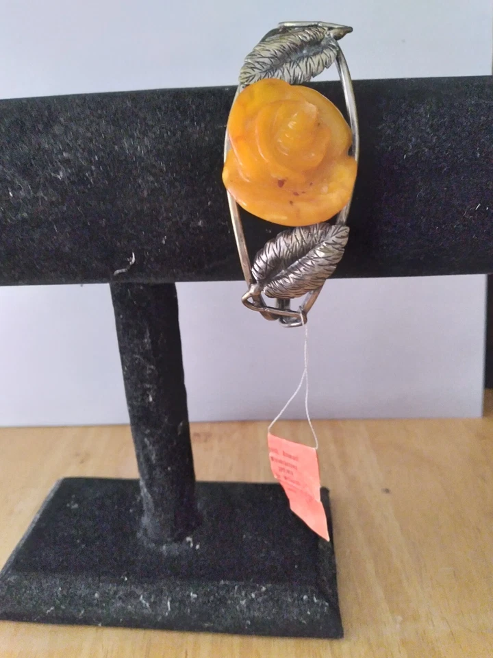  Pulseira de prata única com âmbar do mar Báltico, tamanho 7"-7.5", TWG 34.4 g. - Imagem 2 de 4