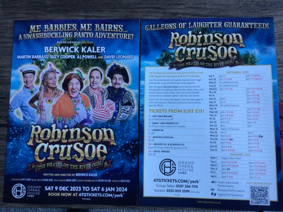 YORK GRAND OPERA HOUSE PANTOMIME FLYERS 2023/24 x 2