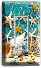 RUSTIC OLD WOOD NAUTICAL SEA SHELL FISH NET LIGHT SINGLE GFCI SWITCH PLATE DECOR