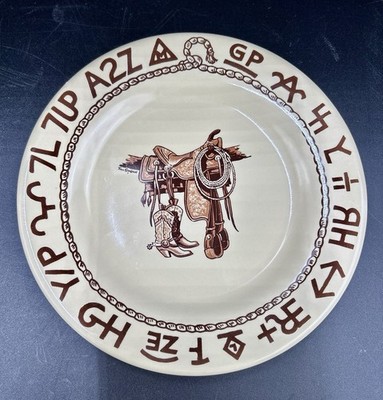 True West Westward Ho Pattern Boots & Saddle Desert Salad Plate 7 1/2  VGC