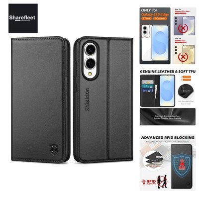 Hülle für Galaxy S25 Edge 5G, Echtleder Handyhülle [RFID Blocker] [Ständer] [...