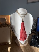 Charming Charlie Gold Tone and Red Beaded Tas...