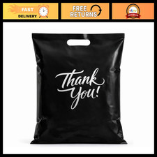 20"x20" Black Thank You Plastic Bags (100pcs) - Die-Cut Handles, Retail & Gift P