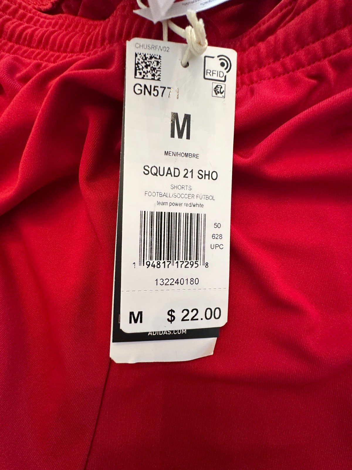 Adidas Mens Red 3 Striped Squadra 21 Football Shorts Elastic Waist Size M NWT