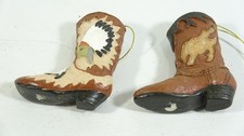 2 Resin Western Cowboy Boots Christmas Ornaments