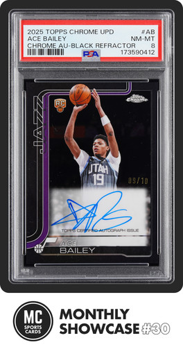 ACE BAILEY PSA 8 2025-26 TOPPS CHROME UPDATE TCA-AB AUTO BLACK REFRACTOR RC 9/10