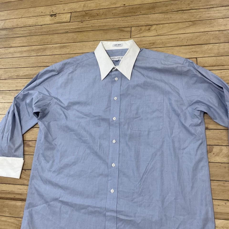 Camisa Joseph & Feiss Puño Francés Hombres 17.5 32/33 Azul Blanco Cuello Preppy Dinero Foto 4 de 4