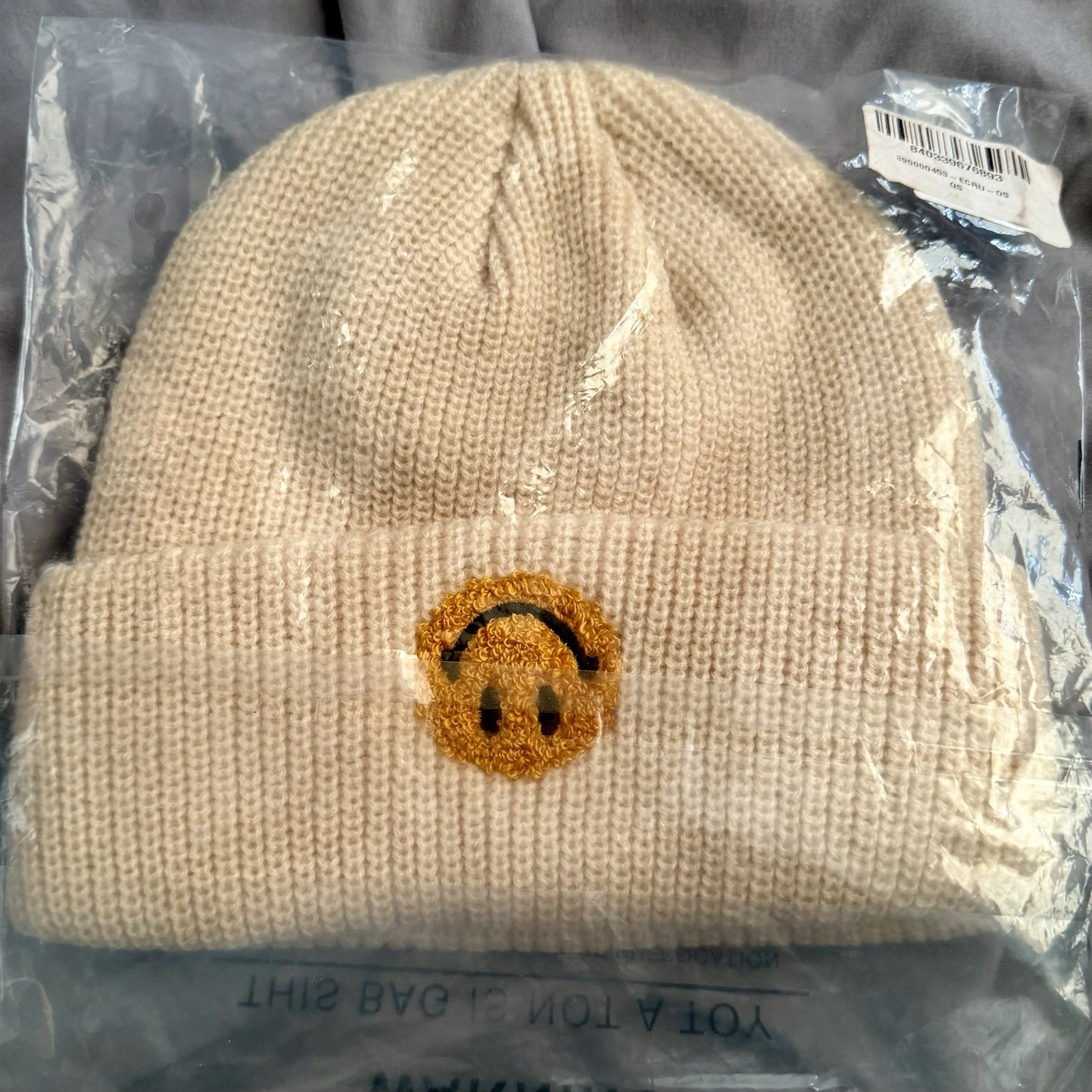 Market Design Smiley Face Beanie Hat Beige Lightweight Retro Winter/Unisex NWT