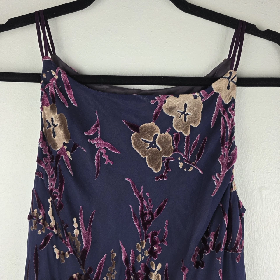 VTG Jones New York Womens Silk Velvet Burnout Dress 8 Fairy Y2K 90s Blue Floral - Image 2 of 4