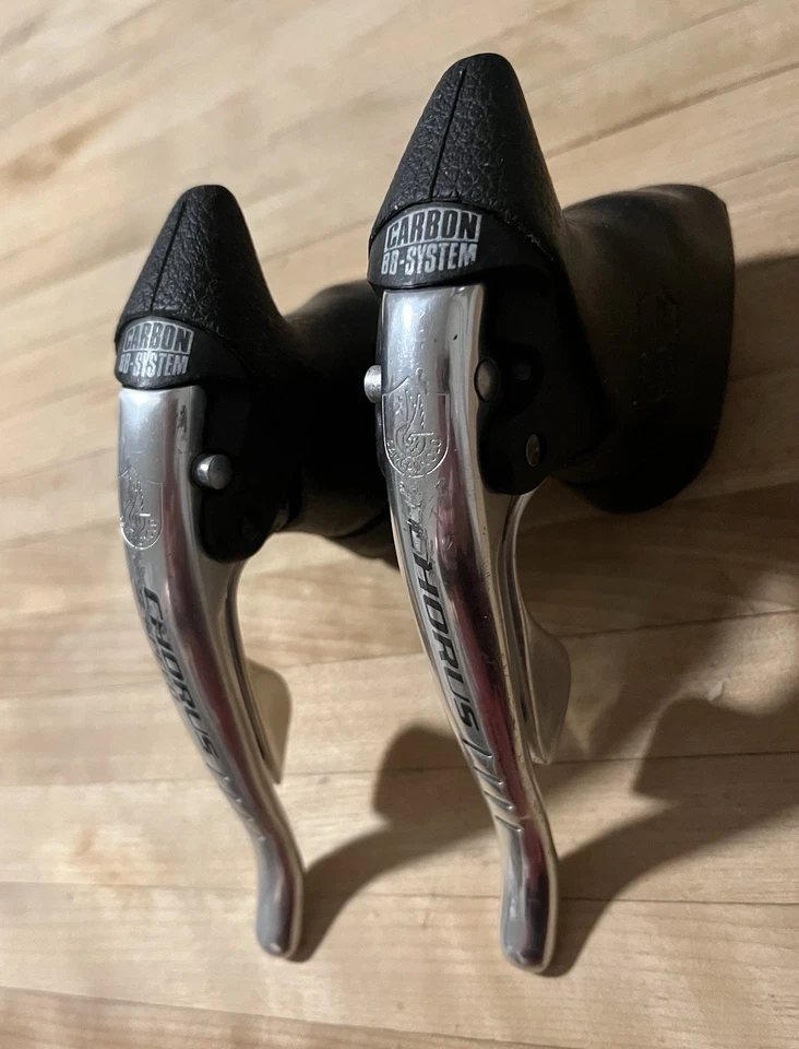 1997 Campagnolo Chorus Shifters 2 or 3x8 Ergopower Carbon BB-System Shift Levers - Image 2 of 4