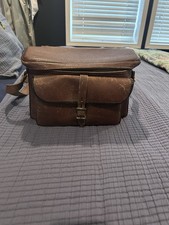 Vintage Leather Camera Bag Brown with Strap and Compartments