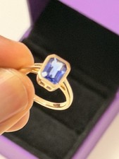 Gemporia Emerald Cut Blue Gemstone Ring – Boxed – Elegant Design- Lab Created