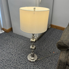 Stacked Ball Silver Corded Lamp w/ White Drum Fabric Shade