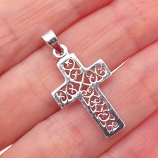 925 Sterling Silver Vintage Ornate Heart Cross Charm Pendant