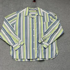 Vtg Norm Thompson Button Up Ladies Sz 10 Soft Blue Green Stripe Blouse Shirt Top