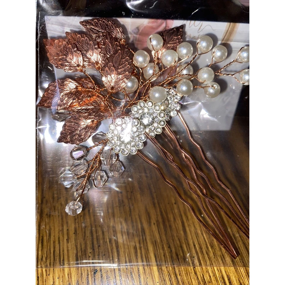 Aegenacess Rose Gold Color Pearls Hair Pins Set Of 3 Wedding Special Occasion - Image 2 of 4
