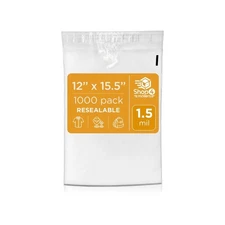 Shop4Mailers 12 x 15.5 Clear Plastic Poly Bags 1.5 Mil Self Seal Packaging fo...