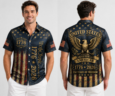 American Eagle Hawaiian Shirt, USA 250th Anniversary, 1776 2026 Button Up