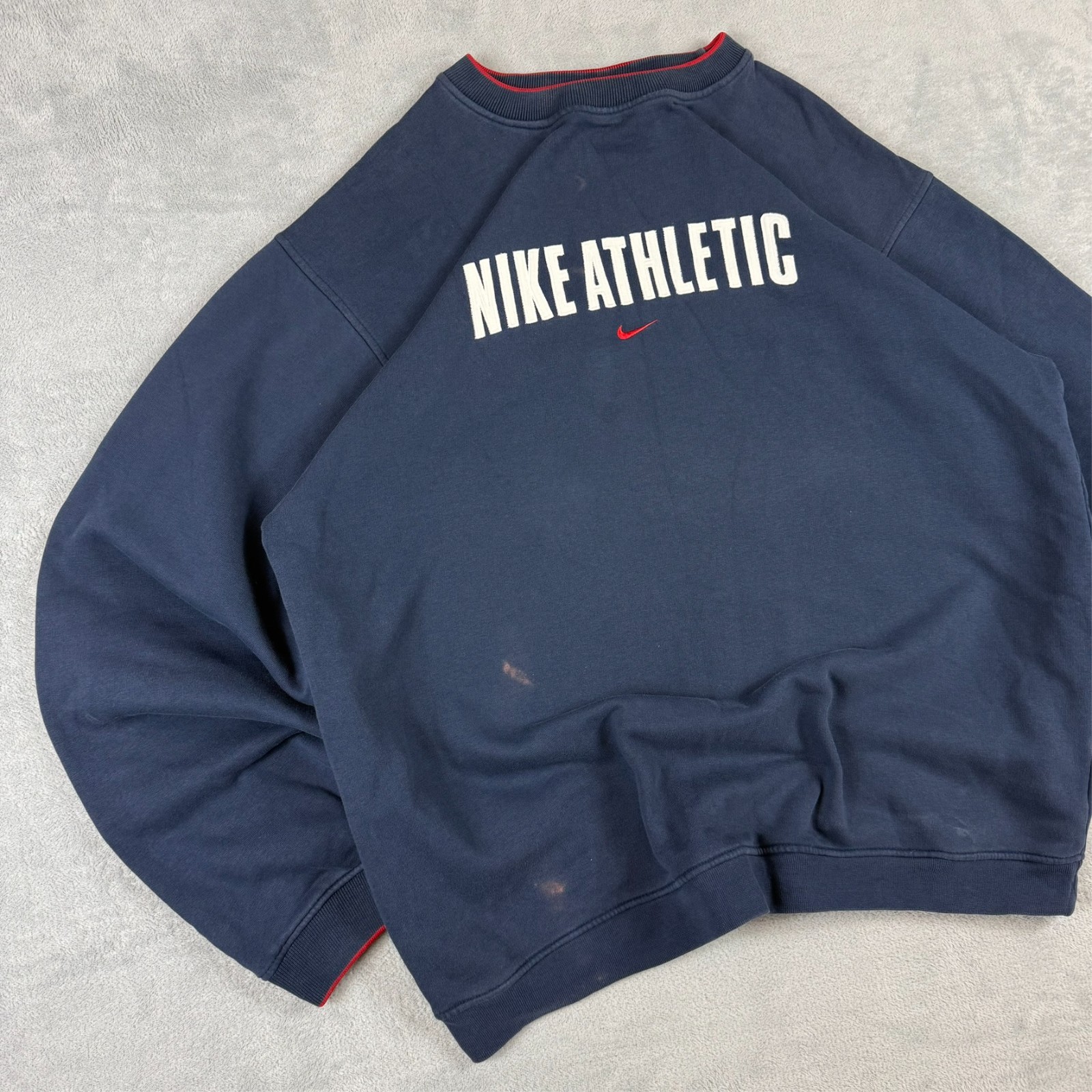 Vintage Nike Athletic 2000's Y2K Navy Spellout Swoosh Oversized Sz XL Sweatshirt image 2