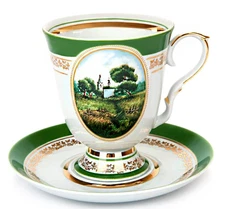 Dulevo Landscape Mug Jumbo Cup and Saucer Russian Porcelain Teacup Large 18 oz