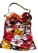 Women’s Anne Cole Tropical Floral Strapless Tankini Swim Top L White Pink Resort