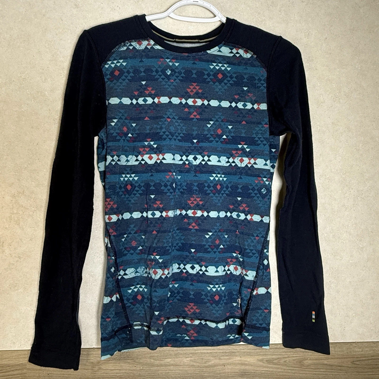 Smartwool Women 250 Merino Wool Baselayer Top Small Blue Aztec Tribal Southwest