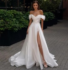Elegant A-line Wedding Dresses 2026 Off Shoulder Applique Pleat Slit Bride Gowns