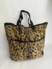 TORY BURCH Leopard Print Reversible Logo Hand Tote Bag Women Black Genuine