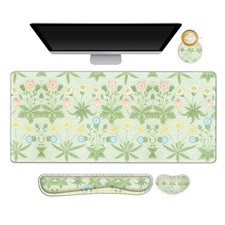 Large Mouse Pad Keyboard Wrist Rest Set NonSlip Green Flowers Plants